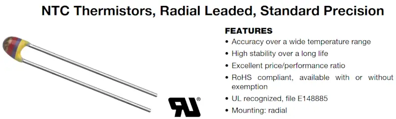 Part of a thermistor datasheet